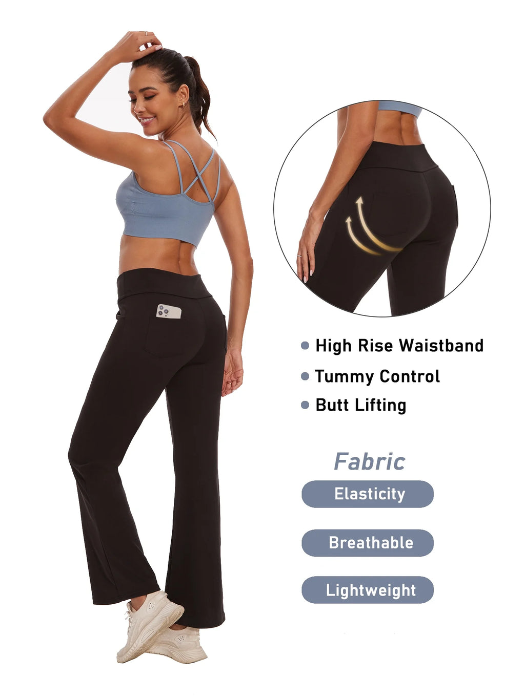 Womens Bootcut Yoga Pants Flare Legging with Pockets High Waist Lightweight Bottoms Workout Activewear Black M