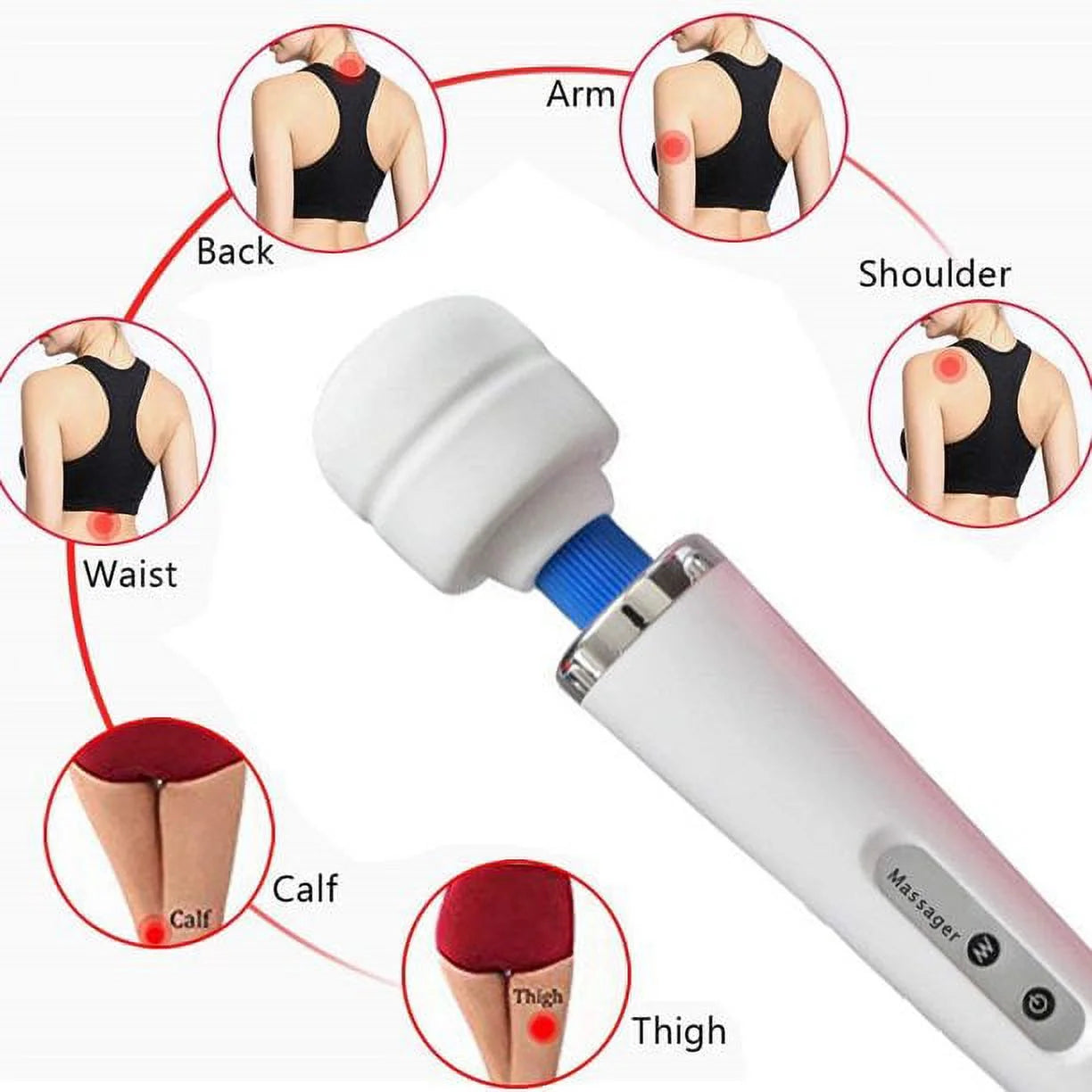 Chainplus Wired Powerful Handheld Wand Massager with 10 Pulse Settings, Personal Total Body Therapy Massager Wand for Sports Recovery, Muscle Aches, Body Pain (White)