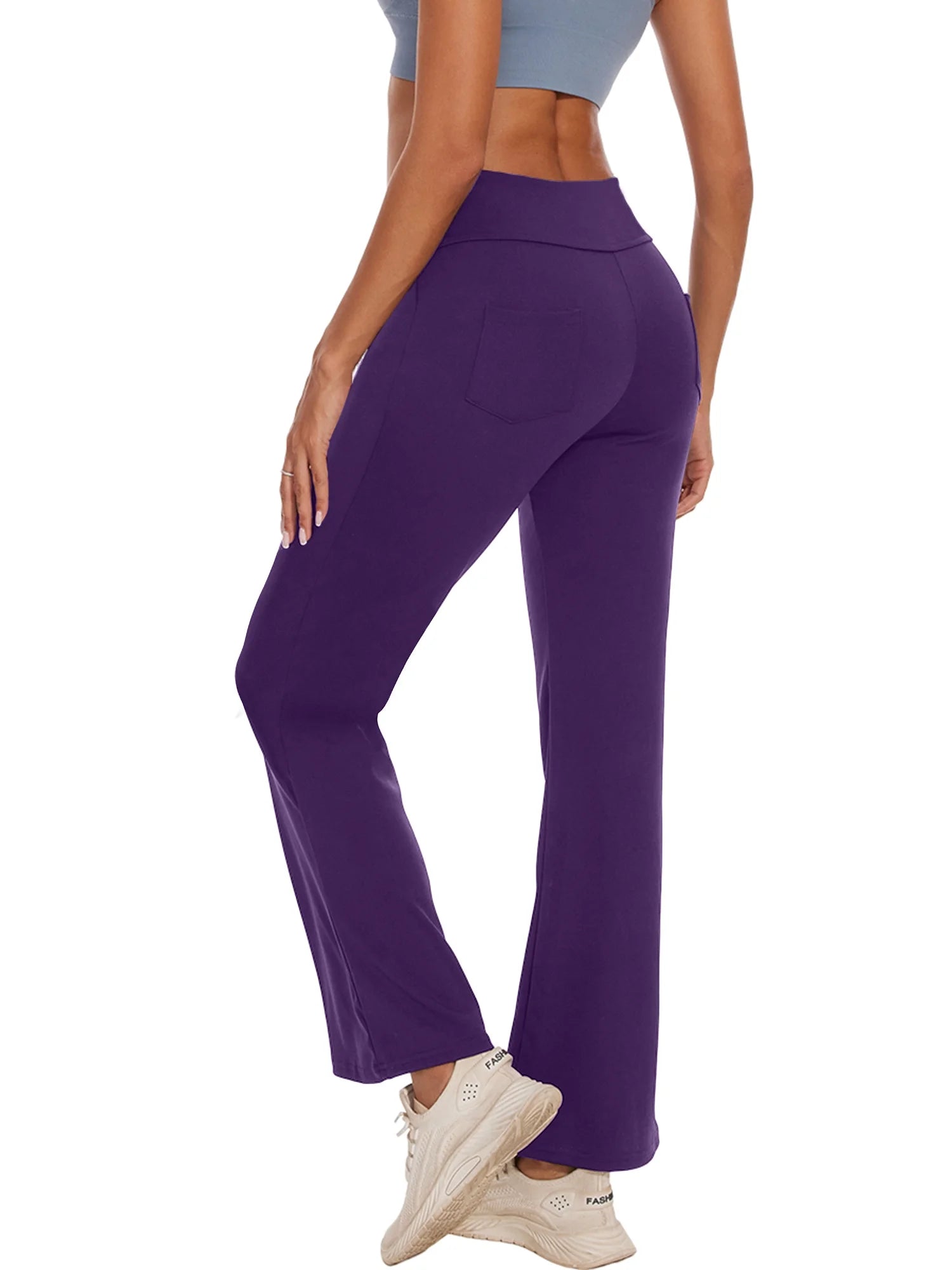 Womens Bootcut Yoga Pants Flare Legging with Pockets High Waist Lightweight Bottoms Workout Activewear Purple L
