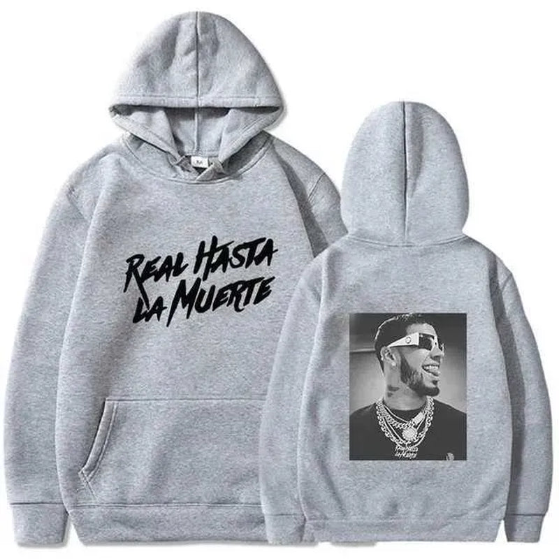 Men'S Hoodies Sweatshirts Autumn Flce Mens Hoodie Anuel AA Real Hasta La Muerte Print Sweatshirt T-Shirt Rapper Loose Pull off Casual Hoodie Top L2605298WO0