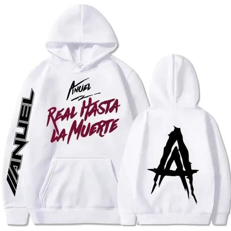 Men'S Hoodies Sweatshirts Autumn Flce Mens Hoodie Anuel AA Real Hasta La Muerte Print Sweatshirt T-Shirt Rapper Loose Pull off Casual Hoodie Top L2605298WO0