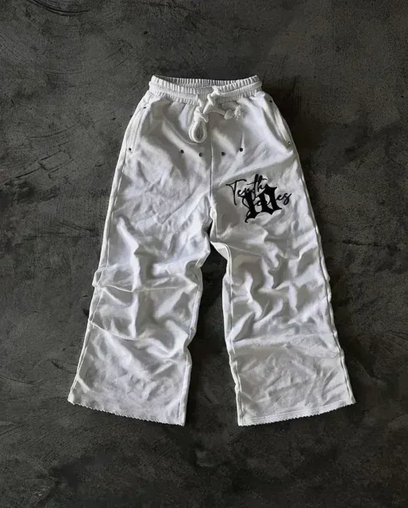 Men'S Pants American Sweatpants Y2K Men Gothic Hip Hop Letter Patch Retro Double Layer Design Baggy Elastic Waist Jogging Casual Hip Hop Sportswear