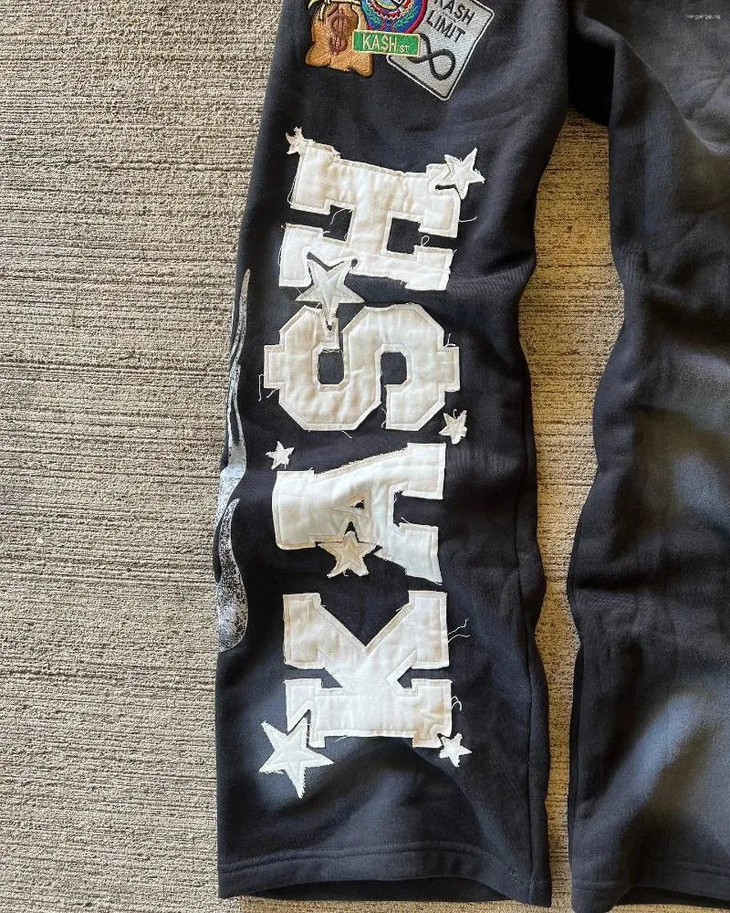 Men'S Pants American Sweatpants Y2K Men Gothic Hip Hop Letter Patch Retro Double Layer Design Baggy Elastic Waist Jogging Casual Hip Hop Sportswear
