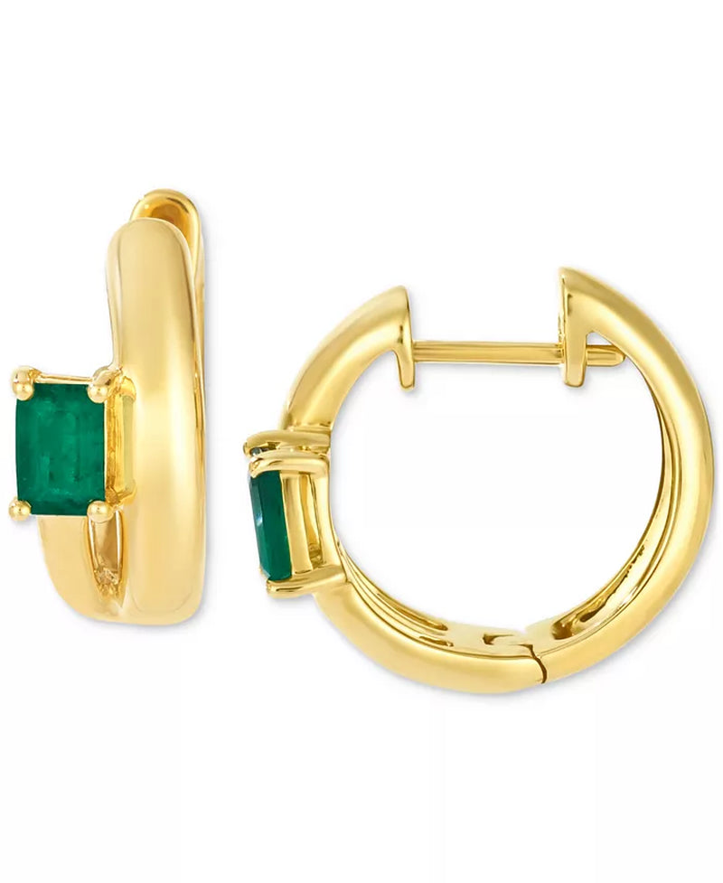 Emerald (1 Ct. T.W.) Hoop Earrings in 14K Honey Gold