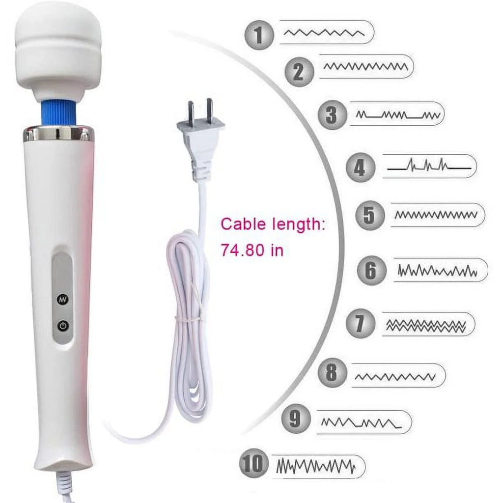 Chainplus Wired Powerful Handheld Wand Massager with 10 Pulse Settings, Personal Total Body Therapy Massager Wand for Sports Recovery, Muscle Aches, Body Pain (White)