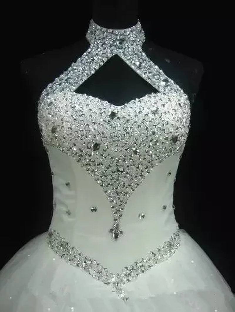 Bridal Gowns Beach Halter Sexy Beading a Line Tulle plus Size Wedding Dresses Long Princess QC1077
