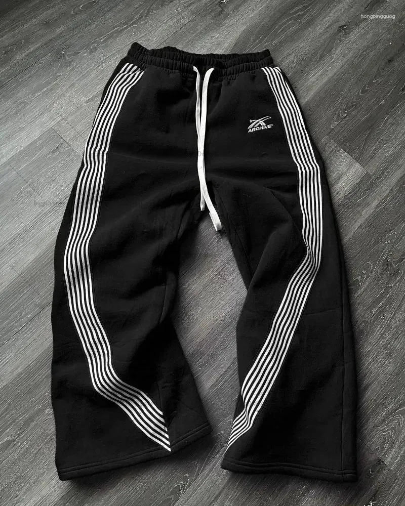 Men'S Pants American Sweatpants Y2K Men Gothic Hip Hop Letter Patch Retro Double Layer Design Baggy Elastic Waist Jogging Casual Hip Hop Sportswear