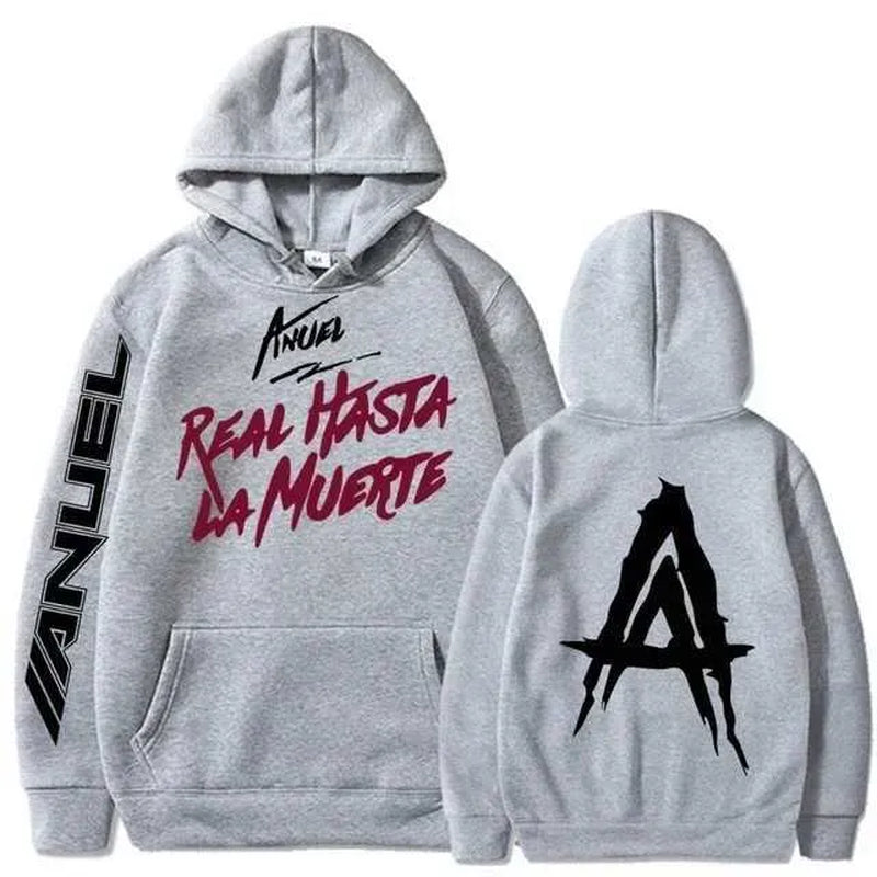 Men'S Hoodies Sweatshirts Autumn Flce Mens Hoodie Anuel AA Real Hasta La Muerte Print Sweatshirt T-Shirt Rapper Loose Pull off Casual Hoodie Top L2605298WO0