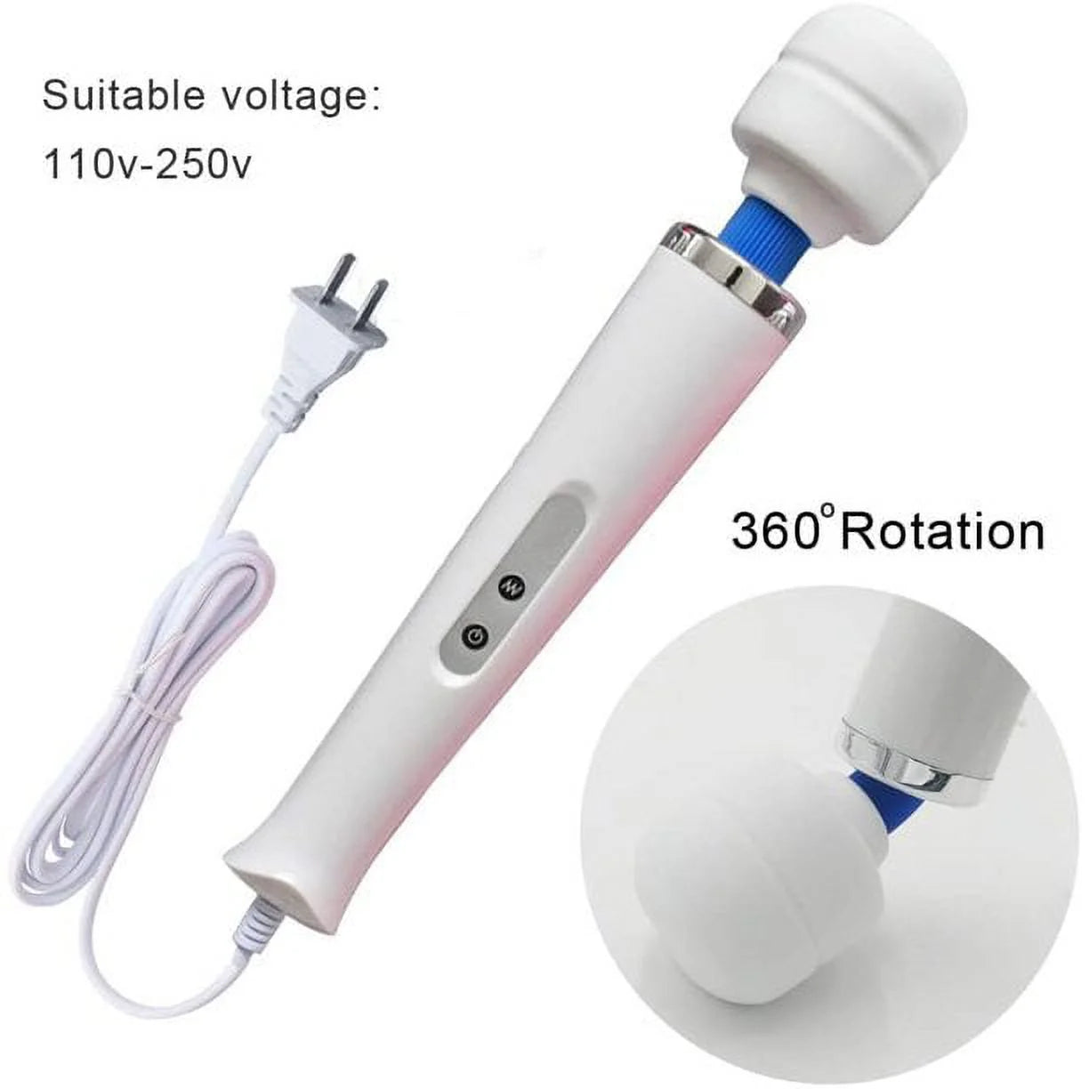 Chainplus Wired Powerful Handheld Wand Massager with 10 Pulse Settings, Personal Total Body Therapy Massager Wand for Sports Recovery, Muscle Aches, Body Pain (White)